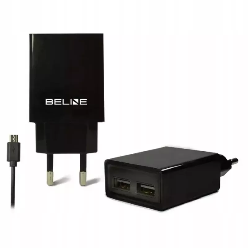 Cestovná nabíjačka Beline Beli0011 — 2×USB porty, microUSB kábel, 2A výstup, čierna