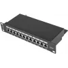 Patch panel LANBERG PPF6-9012-B — 12-port RJ45, kov, čierny, 1U (215×44,5×130 mm)