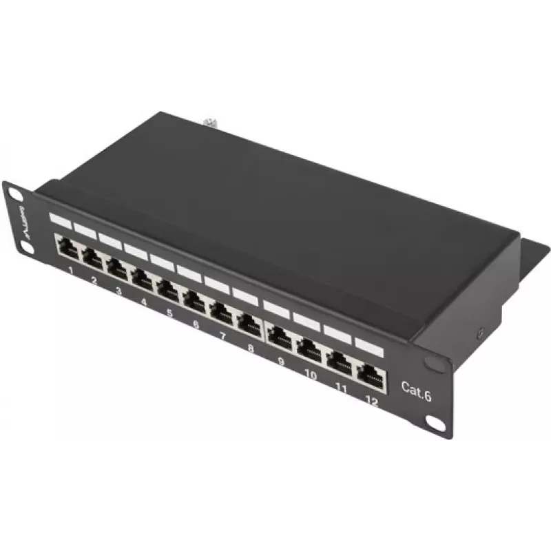 Patch panel LANBERG PPF6-9012-B — 12-port RJ45, kov, čierny, 1U (215×44,5×130 mm)