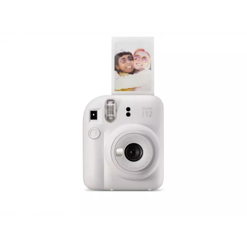 Instantná kamera Fujifilm Instax Mini 12 biela — výtlačky 86×54 mm, ohnisková vzdialenosť 60 mm, AA batéria