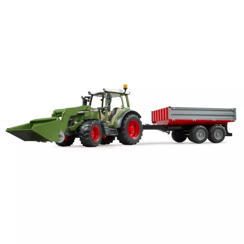 Hračkársky traktor BRUDER Fendt Vario 211 s čelným nakladačom a bočným prívesom
