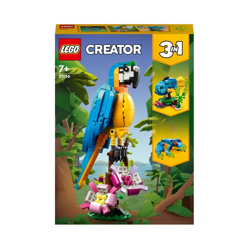 LEGO stavebnica Exotický papagáj 31136 — Creator display model, 253 dielov, 220×120×110 mm