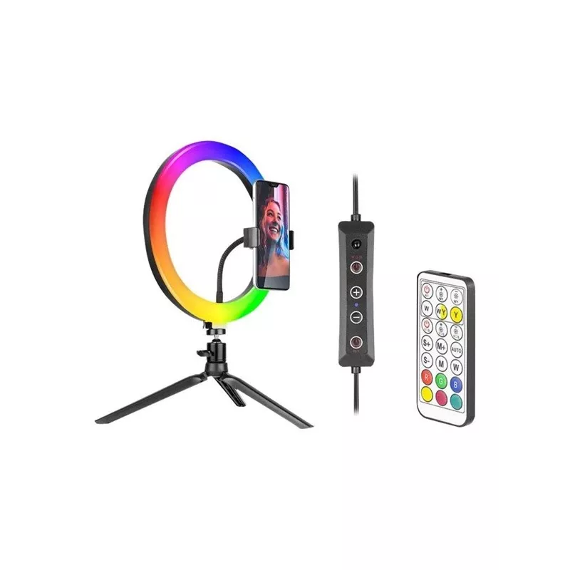 Prstencová lampa RGB 26 cm so statívom
