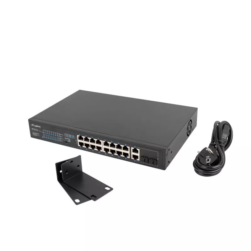 Lanberg RSFE-16P-2C-150 nespravovaný PoE+ prepínač, 16x 10/100 PoE+, 2x Gigabit Combo, 150 W, 1U rack