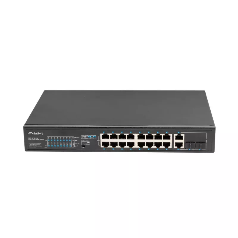 Lanberg RSFE-16P-2C-150 nespravovaný PoE+ prepínač, 16x 10/100 PoE+, 2x Gigabit Combo, 150 W, 1U rack