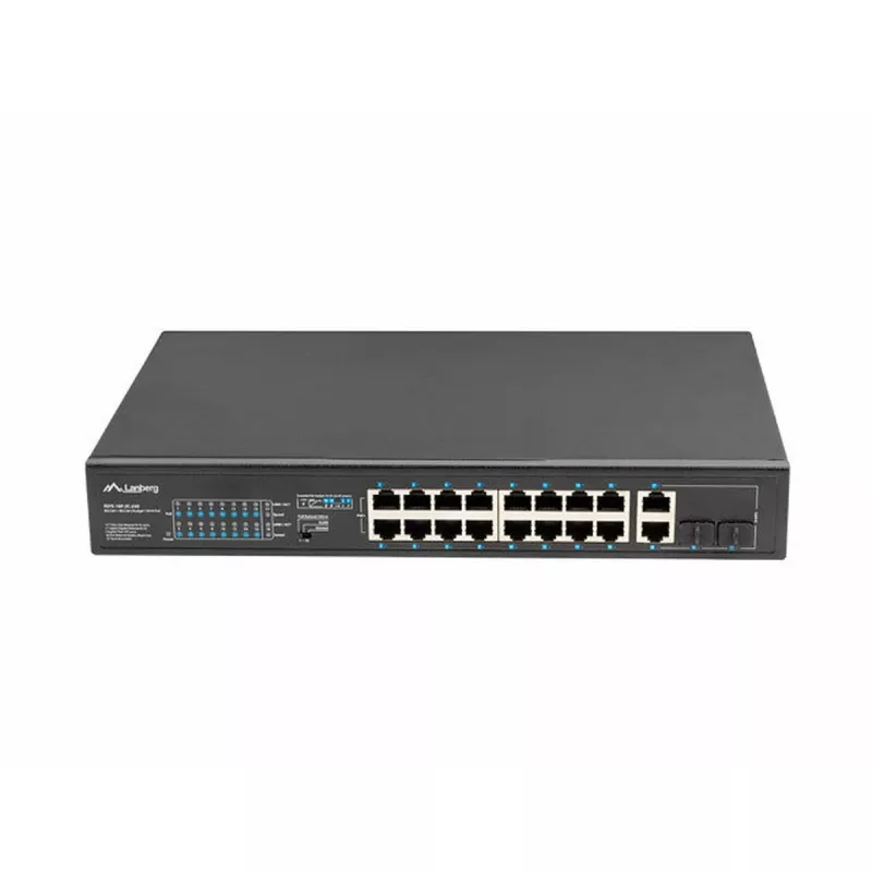 Lanberg RSFE-16P-2C-250 nespravovaný PoE+ prepínač, 16x 10/100 PoE+, 2x Gigabit Combo, 250 W, 1U rack