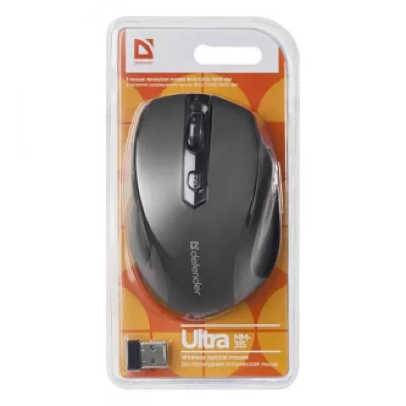 Bezdrôtová RF optická pravoručná myš DEFENDER ULTRA MM-315 — 1600 DPI, 6 tlačidiel, USB prijímač, čierna