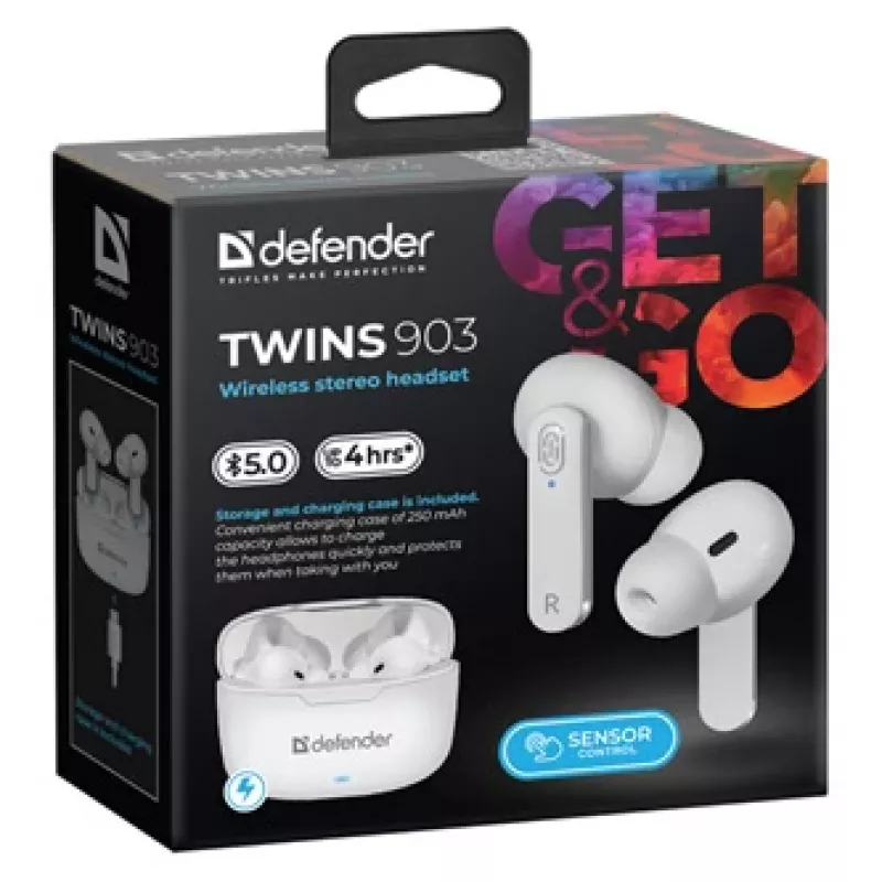 Slúchadlá Bluetooth Defender TWINS 903, biele
