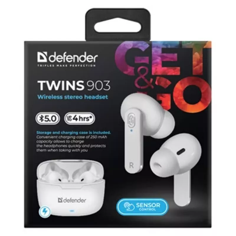 Slúchadlá Bluetooth Defender TWINS 903, biele