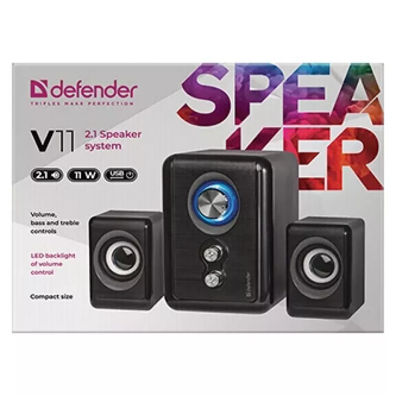 DEFENDER reproduktory V11 11 W káblové 2.1 stolové satelitné reproduktory, USB 5 V, čierne