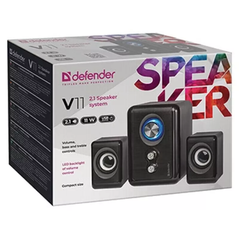 DEFENDER reproduktory V11 11 W káblové 2.1 stolové satelitné reproduktory, USB 5 V, čierne