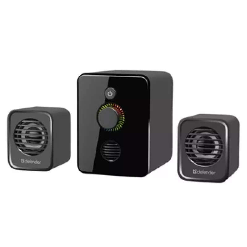 Defender V12 65212 počítačové reproduktory 2.1, 11 W, subwoofer 5 W, napájanie cez USB, LED podsvietenie, čierne, 115 x 130 x 223 mm