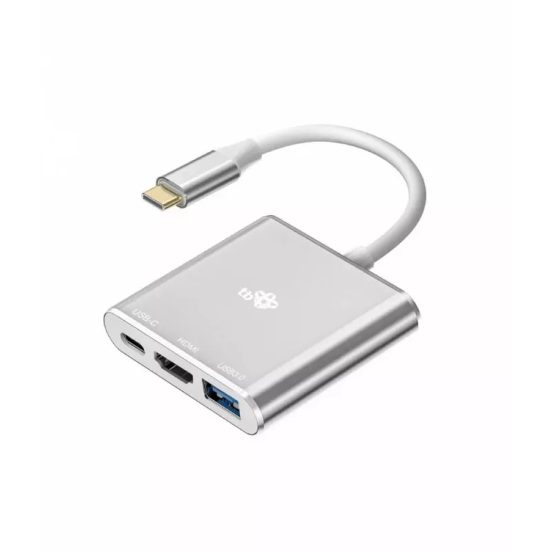 USB-C-Adapter-Hub TB AKTBXVAU3HMPDAV — 3-in-1: HDMI + USB-A + USB-C PD, strieborná