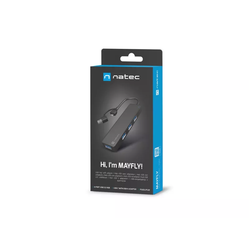 USB hub NATEC Mayfly USB 3.2 Gen 1 Type-A Type-C 5000 Mbit/s čierny