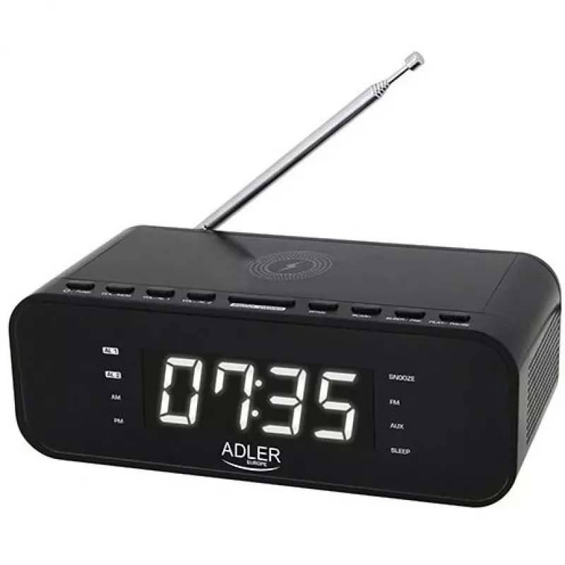 Budík s rádiom, alarmom a bezdrôtovou nabíjačkou Adler AD 1192B