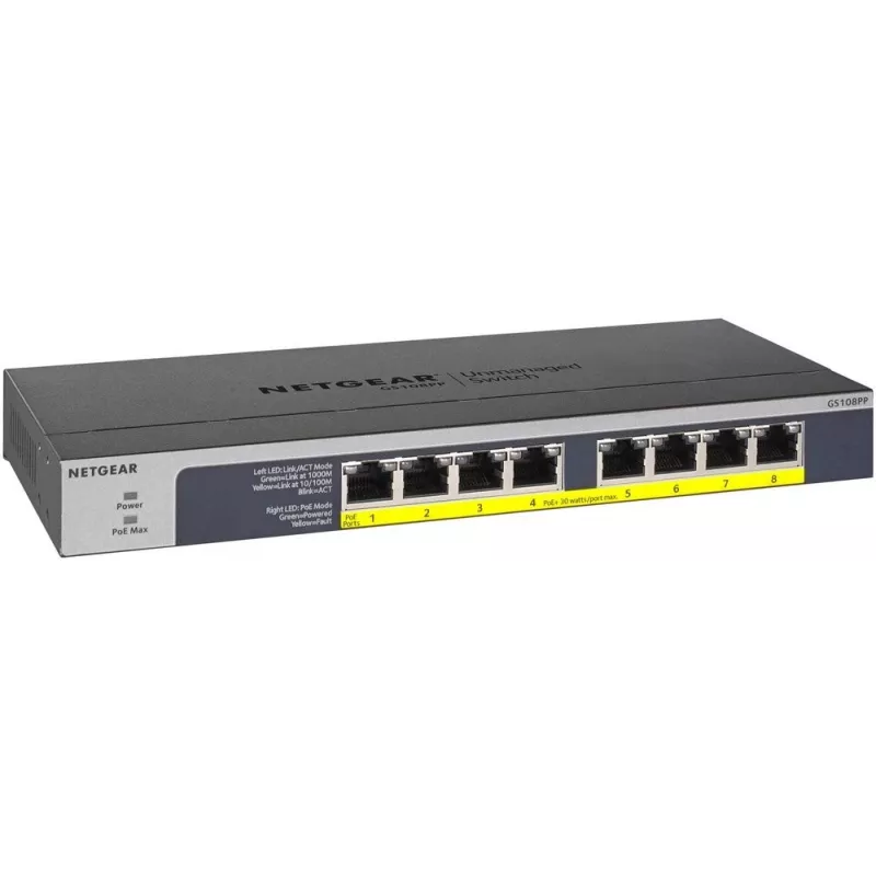 NETGEAR GS108PP Unmanaged Gigabit Ethernet (10/100/1000) Power over Ethernet (PoE) čierna