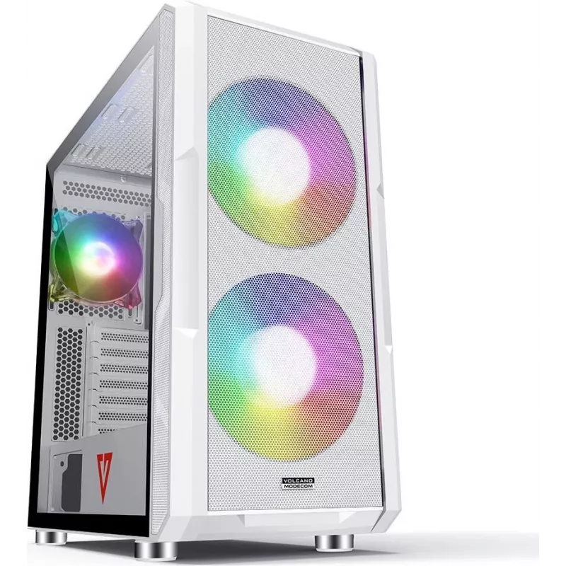 PC skriňa MODECOM AMIRANI ARGB Midi Tower biela — ATX/ITX, 35 cm GPU, 16,5 cm CPU chladič, 2x200 mm ventilátory