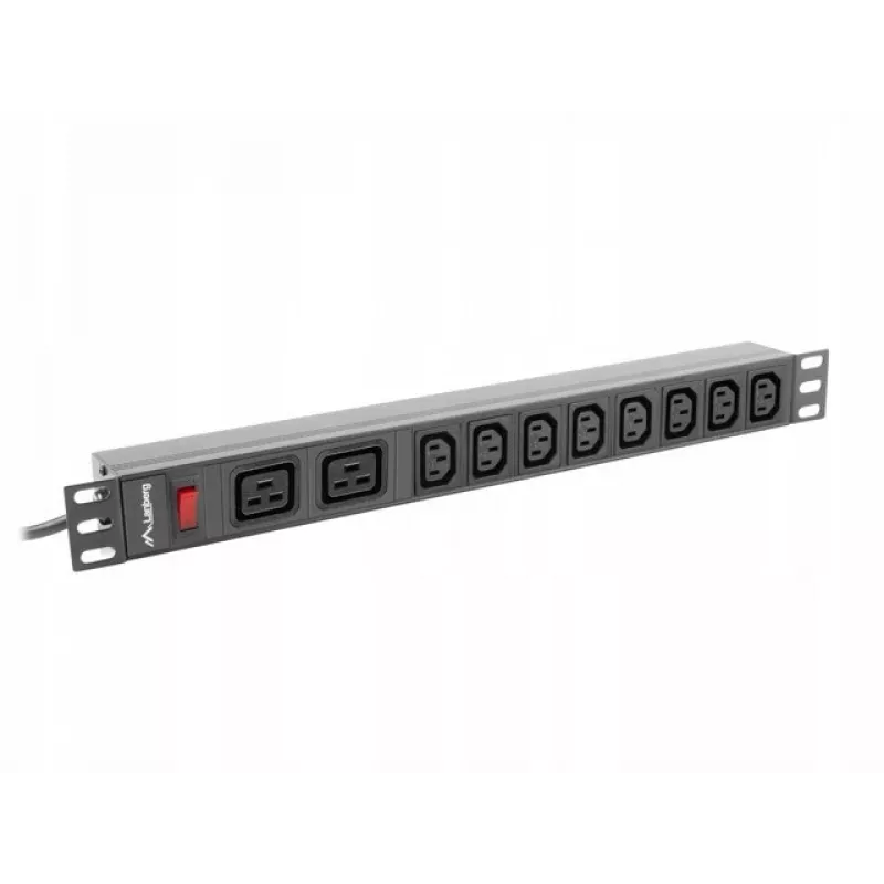 Racková napájacia rozvodná jednotka LANBERG PDU-02I1908I-0200-C20-BK — 1U, 10×C13, 16A, 2 m kábel, 19 inch