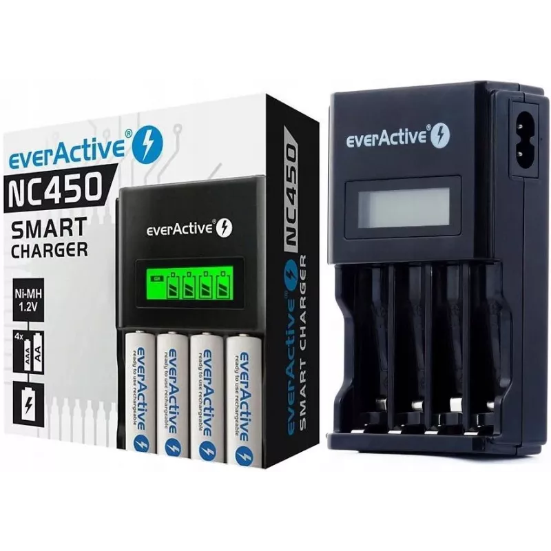 Nabíjačka akumulátorov everActive NC450B — 4‑článková nabíjačka AAA, 110/230V AC, čierna