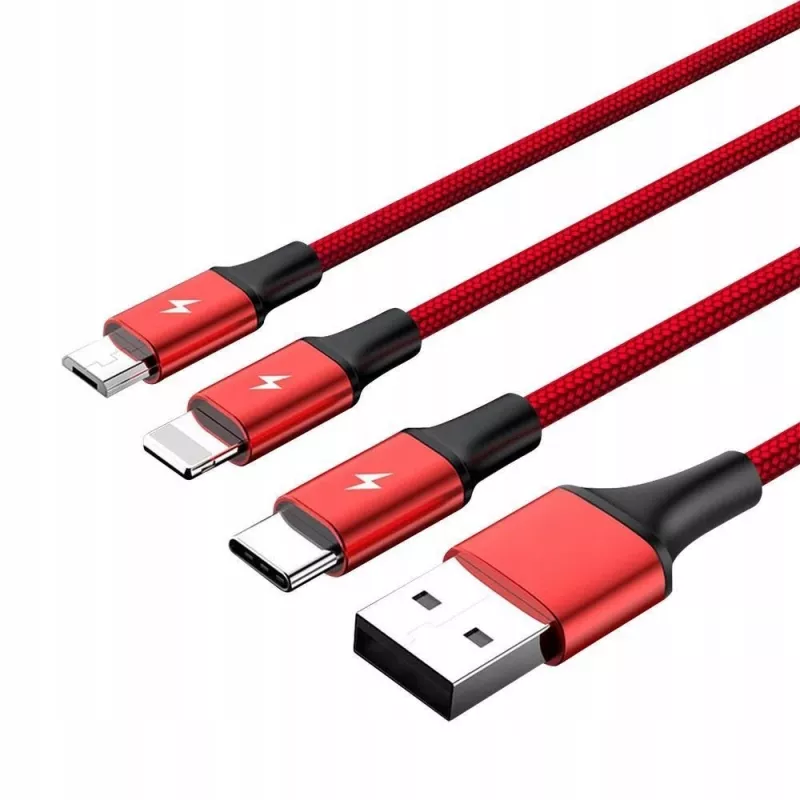 UNITEK C4049RD USB kábel 1,2 m USB A USB C/Micro-USB B/Lightning červený