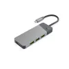 USB‑Type‑C hub Green Cell HUBGC01 — 7 portov: 3×USB‑A 3.2 Gen 1, 1×USB‑C 3.2 Gen 1, HDMI, microSD+SD čítačka kariet — strieborný