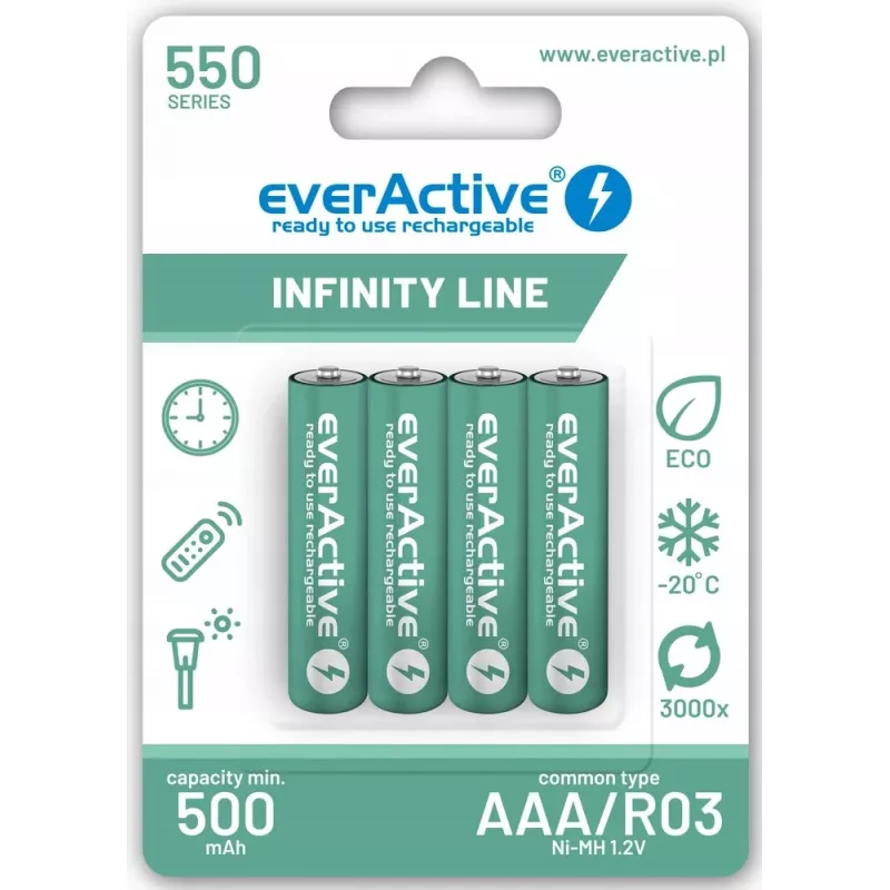 Nabíjacie AAA NiMH batérie everActive EVHRL03-550 1,2 V 550 mAh balenie 4 ks, valcové R03