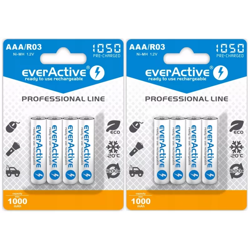 Nabíjací AAA NiMH akumulátorový balík everActive EVHRL03-1050 1,2 V — 4 ks, 1050 mAh