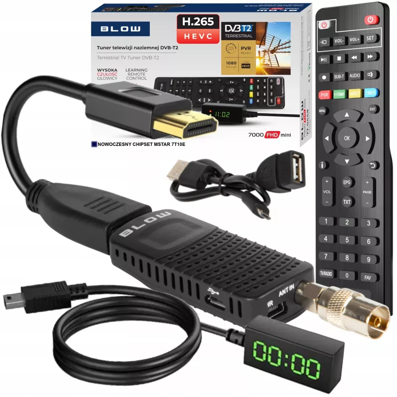 DVB-T2 tuner BLOW 7000FHD MINI H.265 – kompaktný terestriálny TV prijímač, HDMI, USB, S/PDIF, audio L/R, teletext