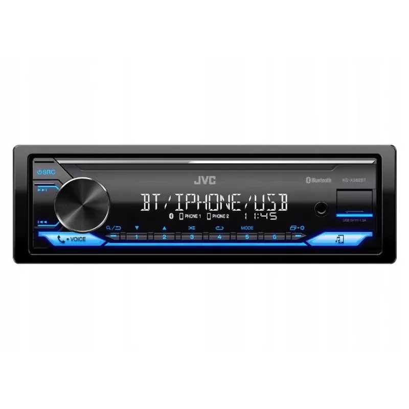 Autorádio JVC KDX-382BT s Bluetooth a USB — Single DIN, AUX vstup, FM tuner