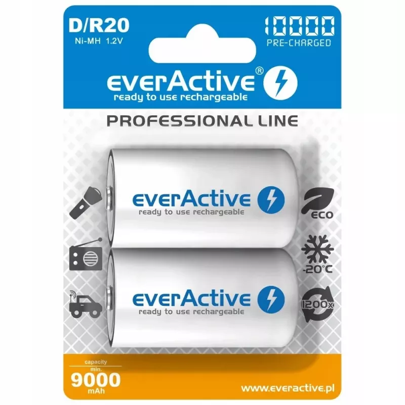 Nabíjateľná batéria everActive EVHRL20-10000 D NiMH 1,2 V 2 ks