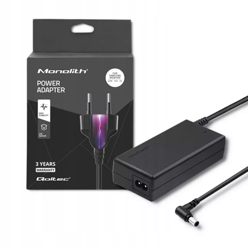 Qoltec 51773 sieťový adaptér pre monitory Samsung, 42 W, 14 V 3 A, konektor 6,5x4,4 mm, vstup 220–240 V 50/60 Hz