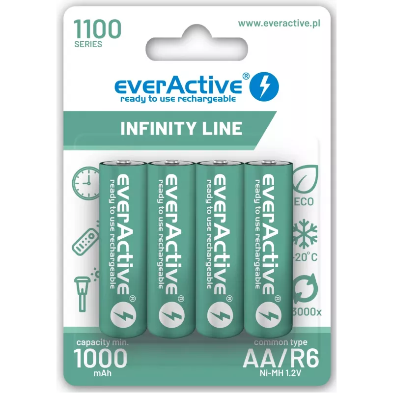 Nabíjacie NiMH batérie everActive EVHRL6-1100 1,2 V 1100 mAh — 4 ks, valcové