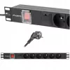 Rozvodná jednotka LANBERG PDU-06E-0200-BK — 6x výstupy typu E, 16 A, kábel 2 m, 1U rack, 220–250 V