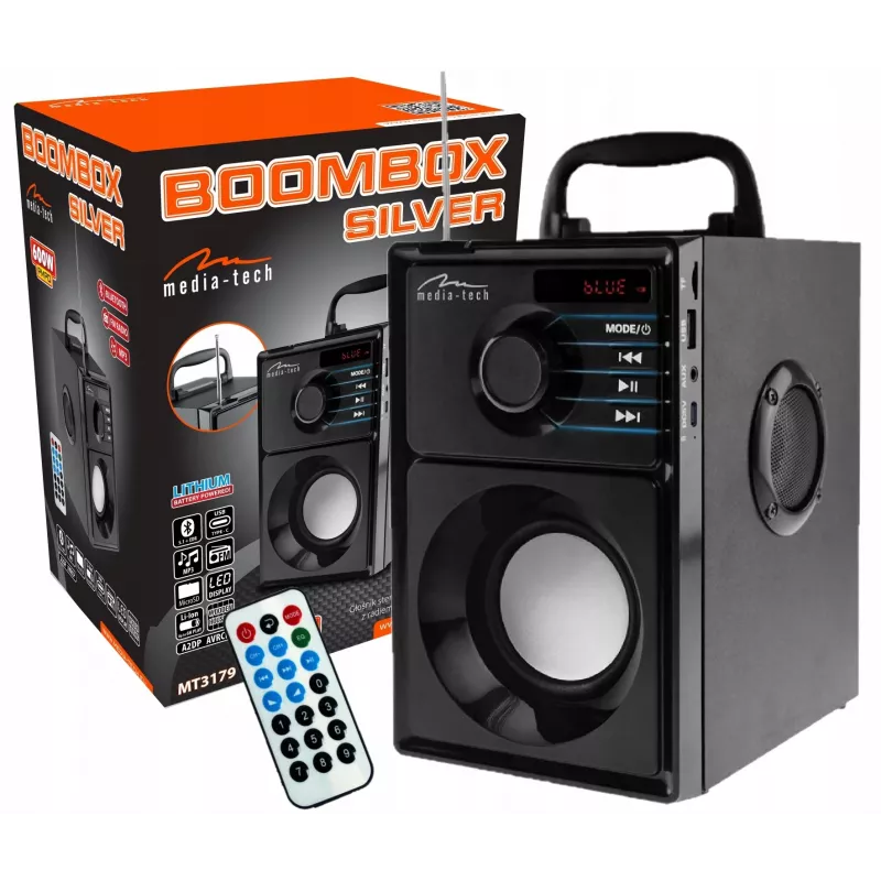 Prenosný reproduktor MEDIA-TECH MT3179, 20 W (RMS 15 W), Bluetooth 5.1, FM, MicroSD, USB, AUX, Li-Ion, 6 h, drevené puzdro
