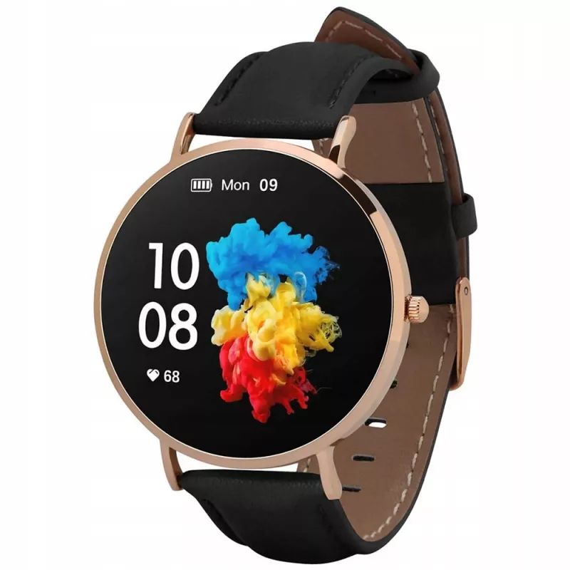 Kožené smartwatch Garett Verona zlato-čierne