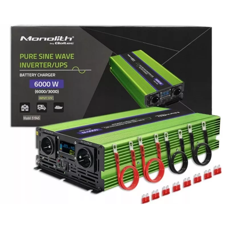 Automobilový menič Qoltec Monolith 6000 W zelený 12 V