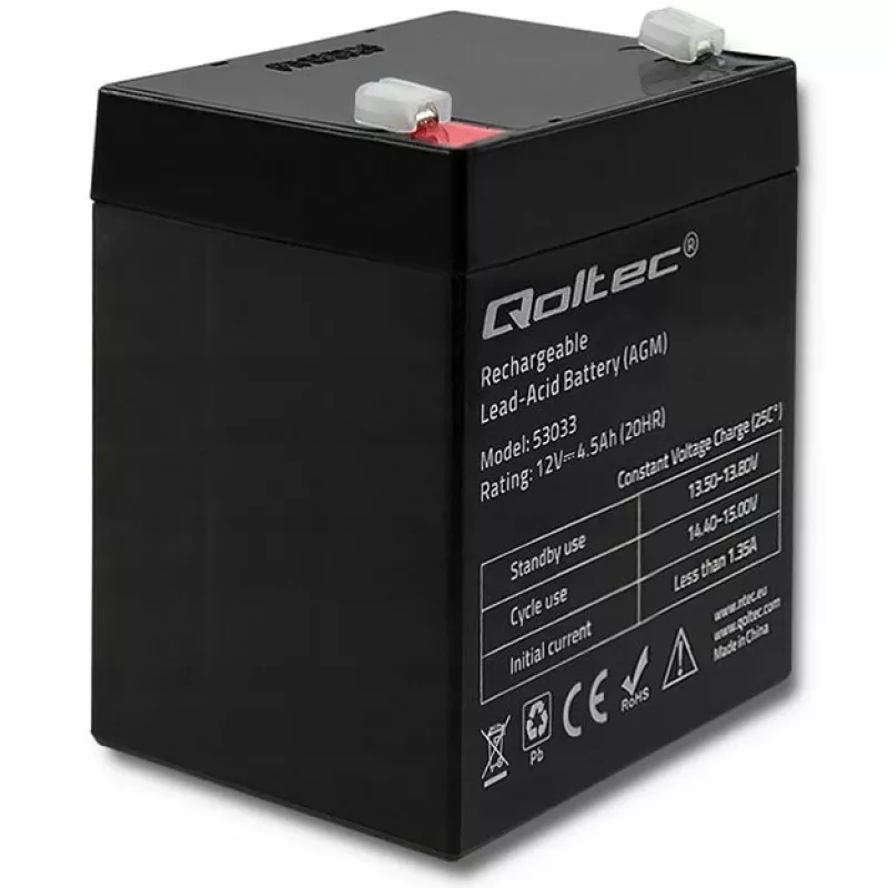 Qoltec 53033 AGM batéria 12 V 4,5 Ah, max. 1,35 A, bezúdržbová