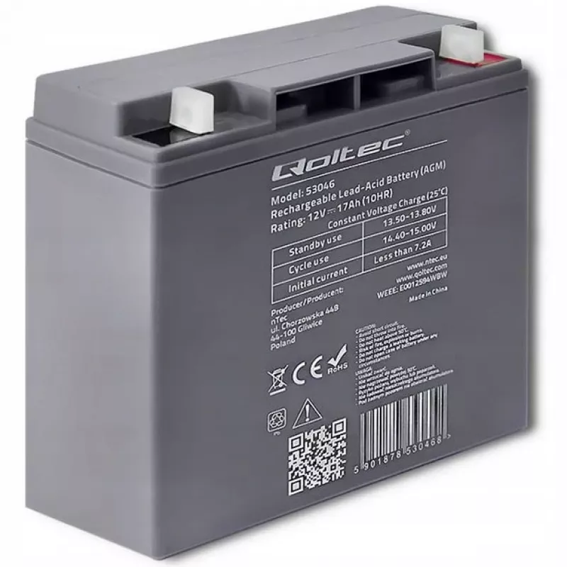 Qoltec 53046 AGM batéria 12 V 17 Ah, max. 255 A