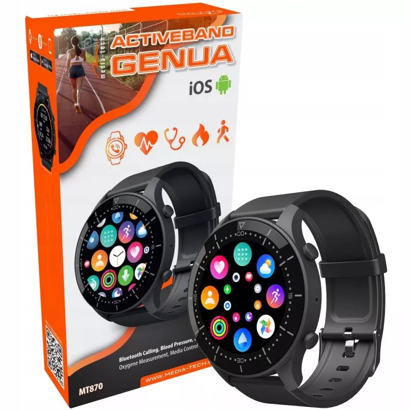 Smartwatch MEDIA-TECH MT870 — 1,3 palca (3,3 cm) IPS dotykový displej, 51 mm puzdro, Bluetooth, čierna