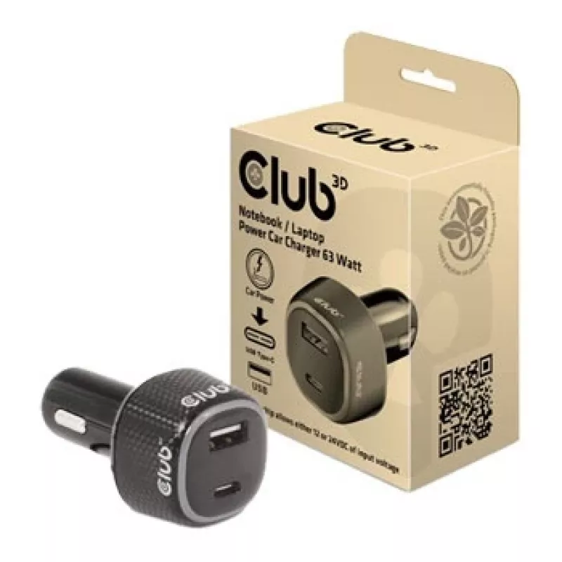 CLUB3D auto nabíjačka pre notebook/laptop 63 Watt, auto, zapaľovač, 24 V, čierna