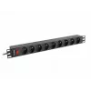 Napájacia rozvodná jednotka LANBERG PDU-09E-0300-BK — 9x zásuvky typ E, 16 A, 220–250 V, 3 m kábel, 1U rack, 19 inch