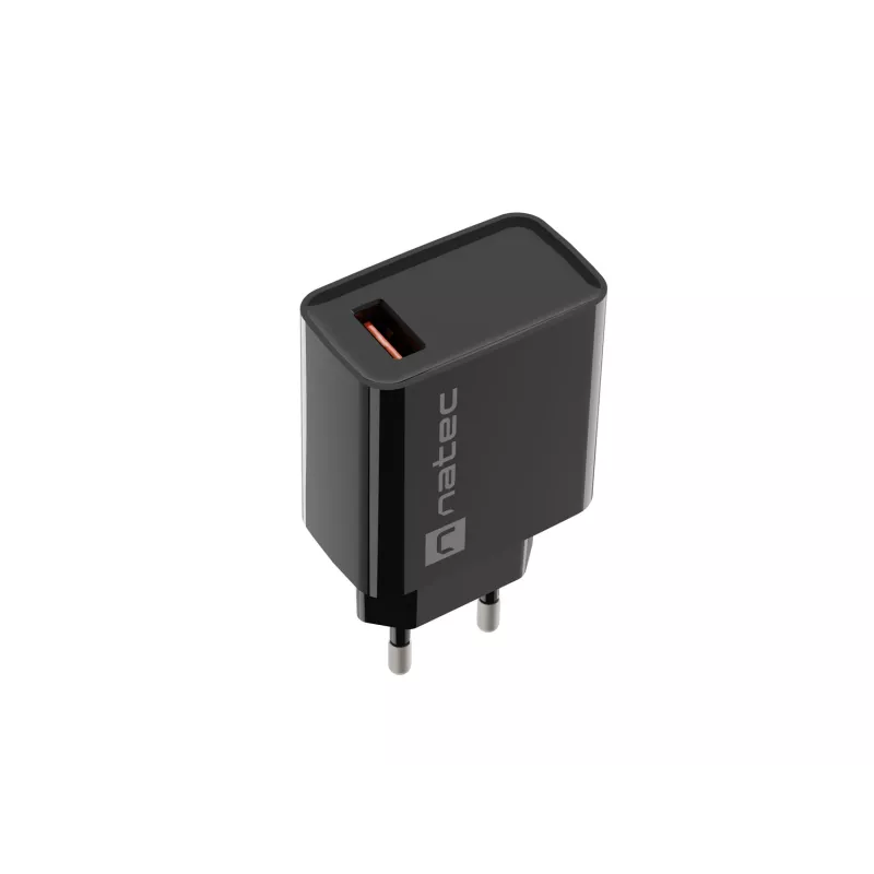 Natec Ribera NUC-2058 sieťová nabíjačka, 18 W, 1x USB-A, do 3 A, Quick Charge 3.0, Samsung AFC, Huawei FCP/SCP, čierna