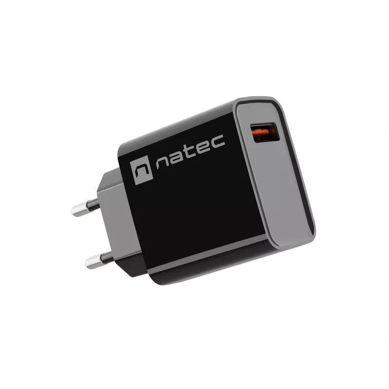 Natec Ribera NUC-2058 sieťová nabíjačka, 18 W, 1x USB-A, do 3 A, Quick Charge 3.0, Samsung AFC, Huawei FCP/SCP, čierna