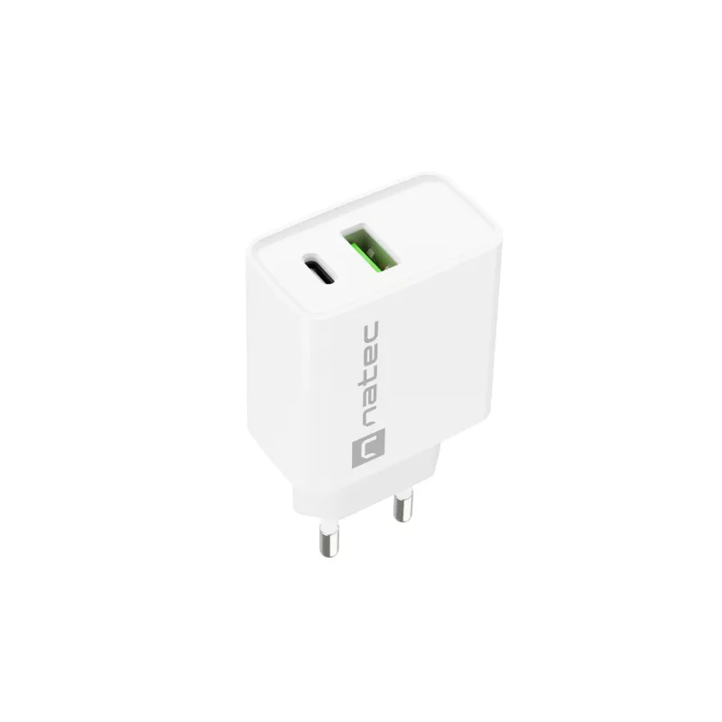 Sieťová rýchlonabíjačka NATEC RIBERA 12V 20W USB-C PD 3.0 + USB-A Samsung AFC biela