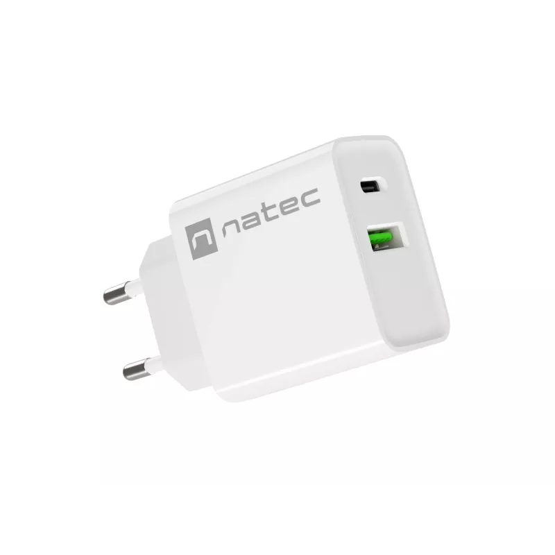 Sieťová rýchlonabíjačka NATEC RIBERA 12V 20W USB-C PD 3.0 + USB-A Samsung AFC biela