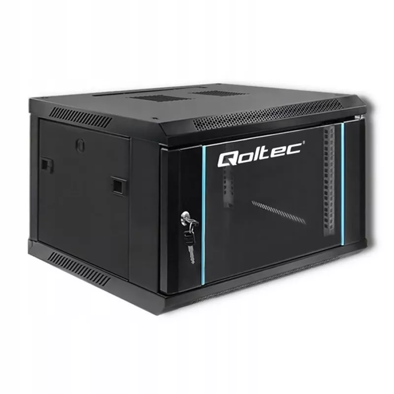 Qoltec 54465 19-palcová nástenná serverová skriňa 6U, 600 x 370 x 600 mm, dvere z tvrdeného skla, oceľ SPCC
