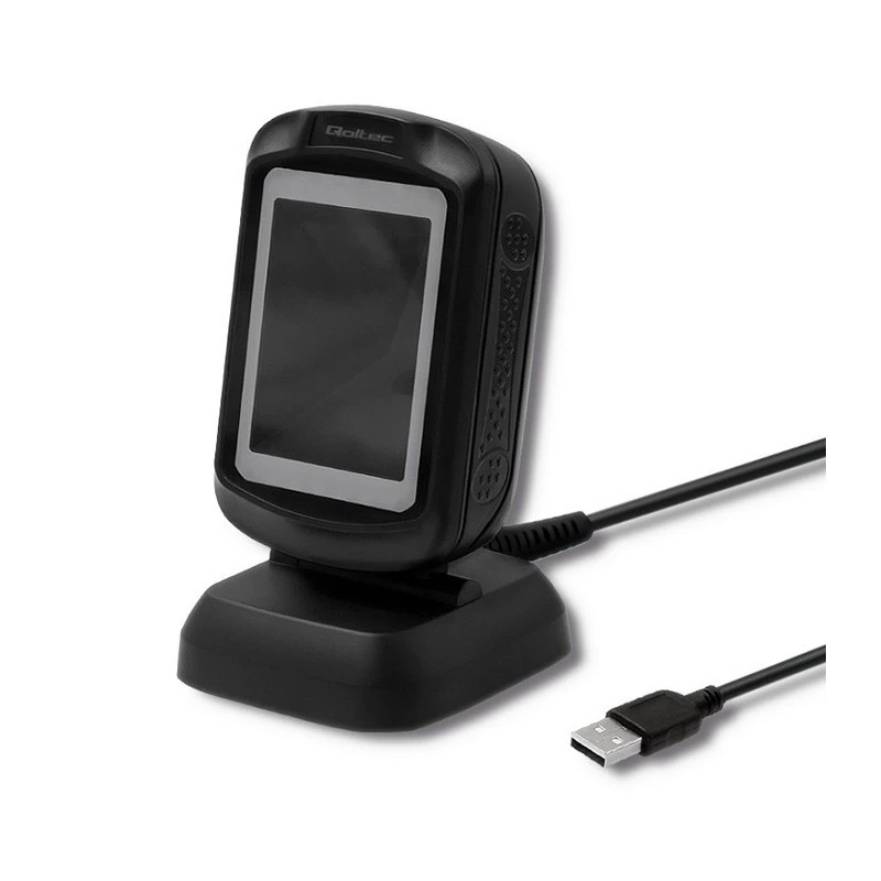 Pevný 1D/2D čítač čiarových kódov QOLTEC 50864, LED senzor, USB (káblový), čierny, 145×85×80 mm