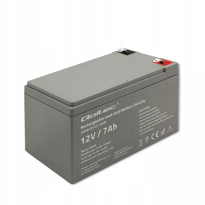 Qoltec 53076 AGM batéria | 12V | 7Ah | bezpečnosť