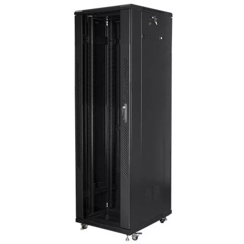 Lanberg FF01-6842-12BL 19-palcová voľne stojaca serverová skriňa 42U, 600x800 mm, sklenené dvere, LCD, IP20, na zloženie, čierna