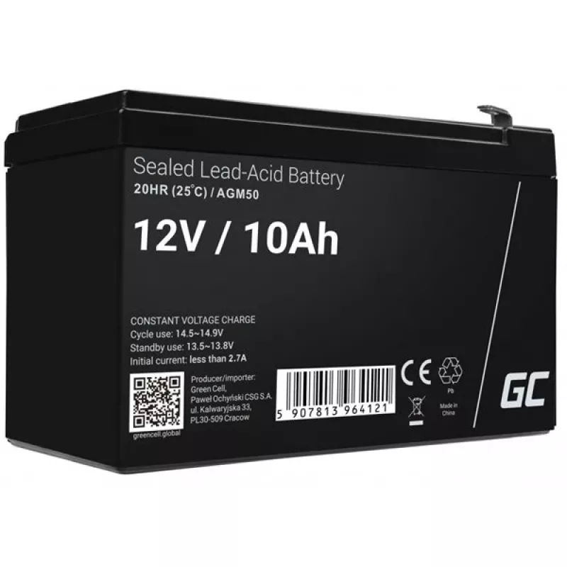 Batéria do UPS Green Cell AGM50 12 V 10 Ah VRLA AGM, 65×151×95 mm, 2,45 kg, čierna